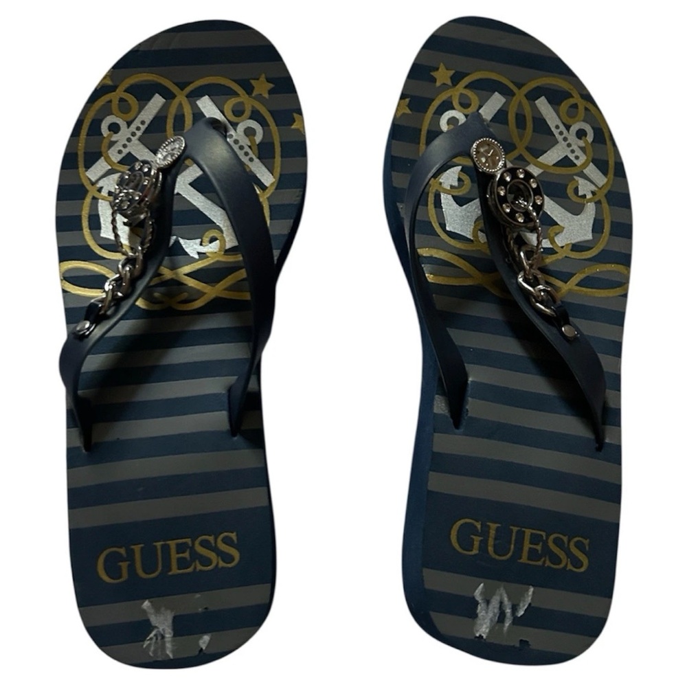 Blue Women's GUESS Nautical Chunky Sandals with Charms Size 7M